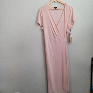 NWT Halogen Women's Wrap Dress Size XL Pink Polyester Solid Long Sleeves V-Neck